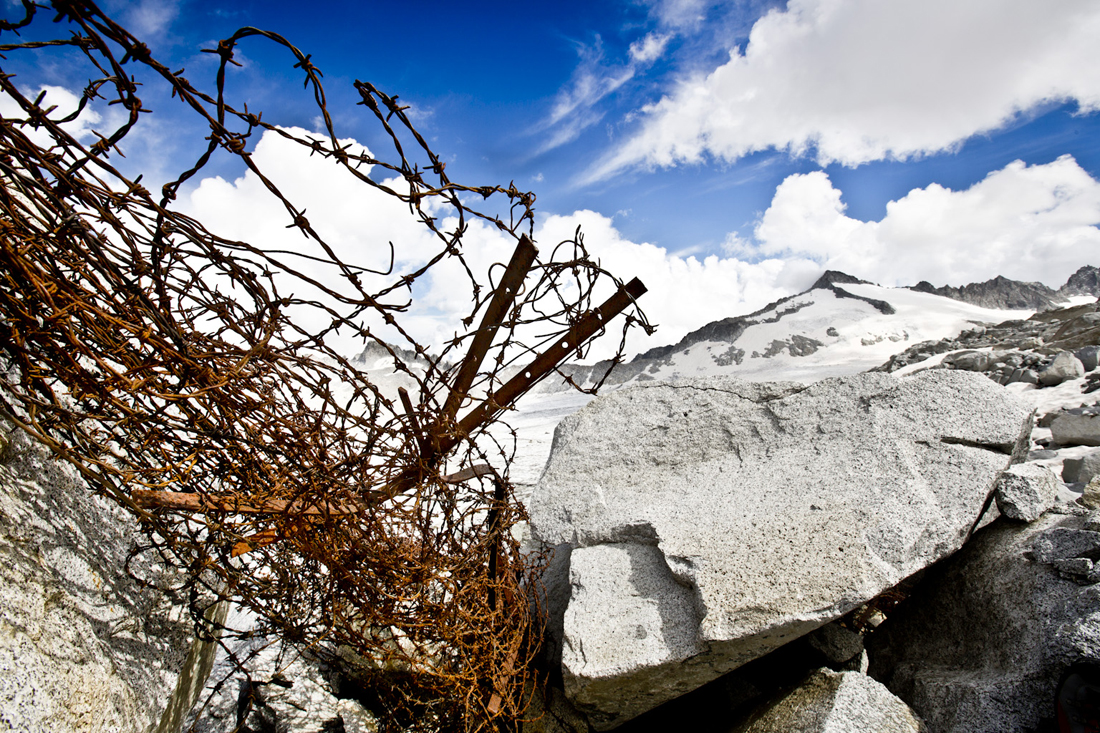 Adamello,barbed wire fence at Passo della Lobbia